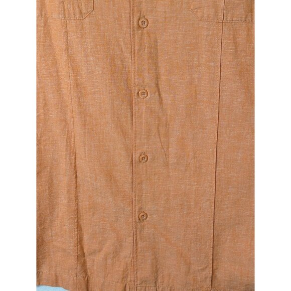 Cubavera Men Size XL Solid Orange Cotton & Linen Short Sleeve Casual Cuban Shirt - Picture 7 of 16